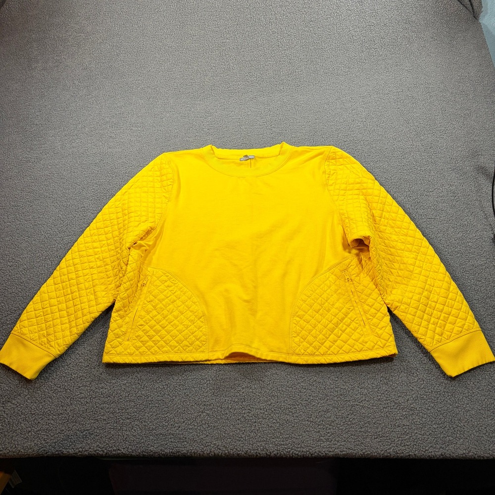 T by Talbots Sweatshirt Womens XL Yellow Quilted Mixed Media Zip Pocket Pullover
